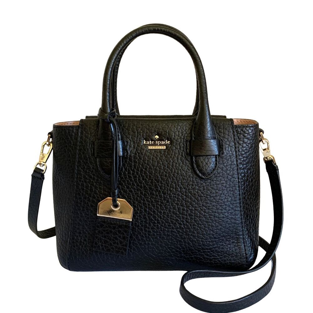 Kate Spade Black Leather Satchel Bag Rolled Double Handles Crossbody Gold Hardwa